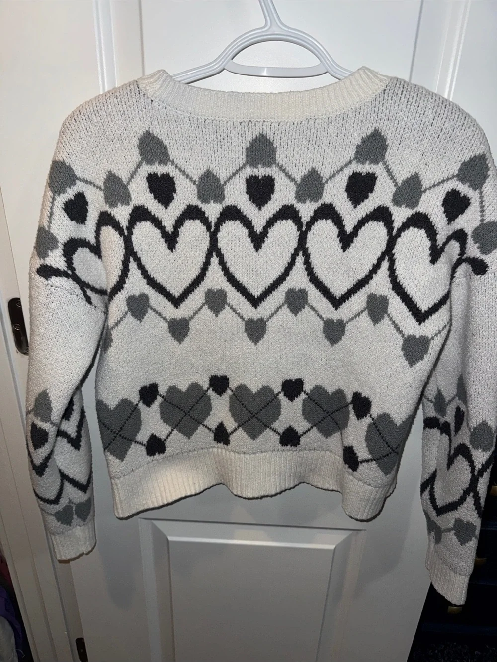 Carter's Cream and Gray Heart-Pattern Crewneck Sweater